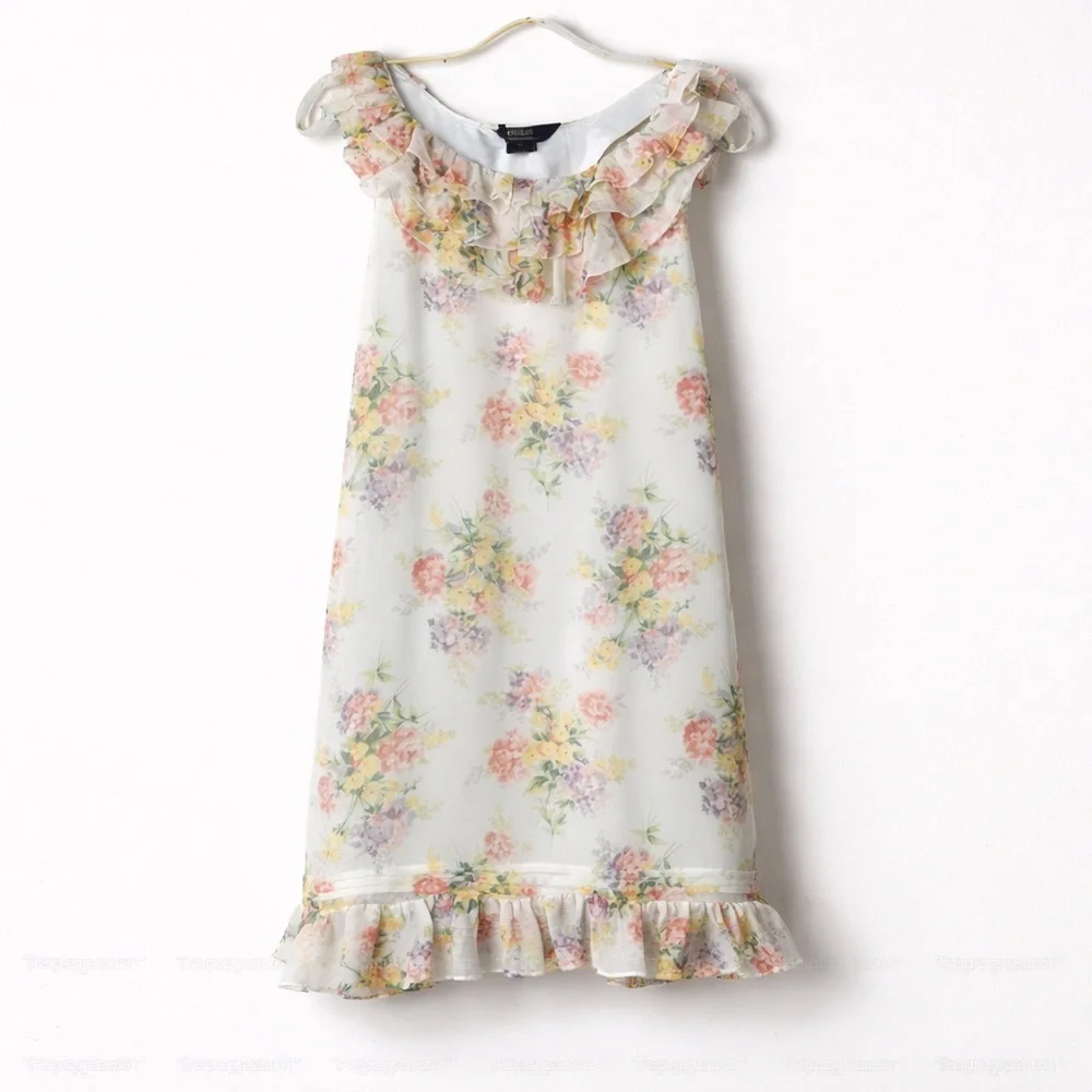 Girl Ralph Lauren Floral Chiffon Ruffle Shift Dress Size 16 Pastel Spring Easter